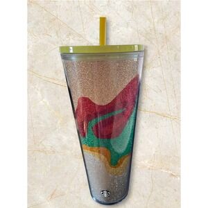 2018 Starbucks Mermaid Glitter Sand Holiday Cold Cup Tumbler Venti 24 oz Straw